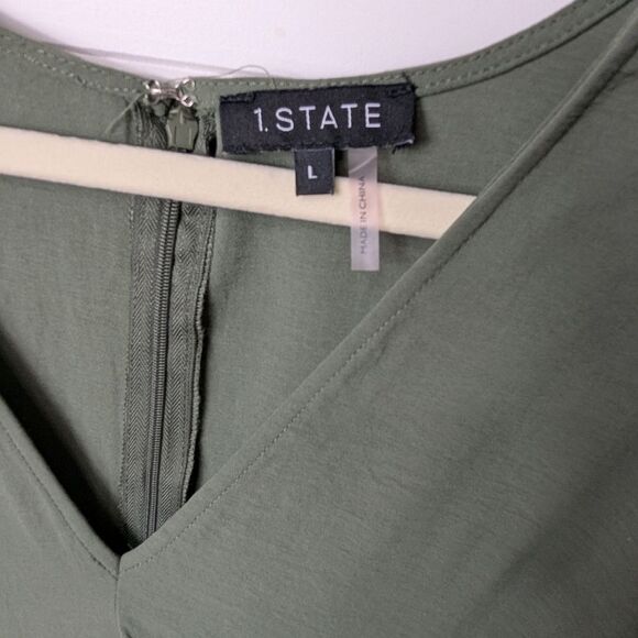 1. State Olive  V-Neck Puff Short Sleeve Fit &Flare Dress L - Picture 4 of 12